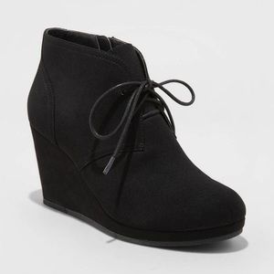 Mossimo Black Suede Lace up Hidden Wedge booties